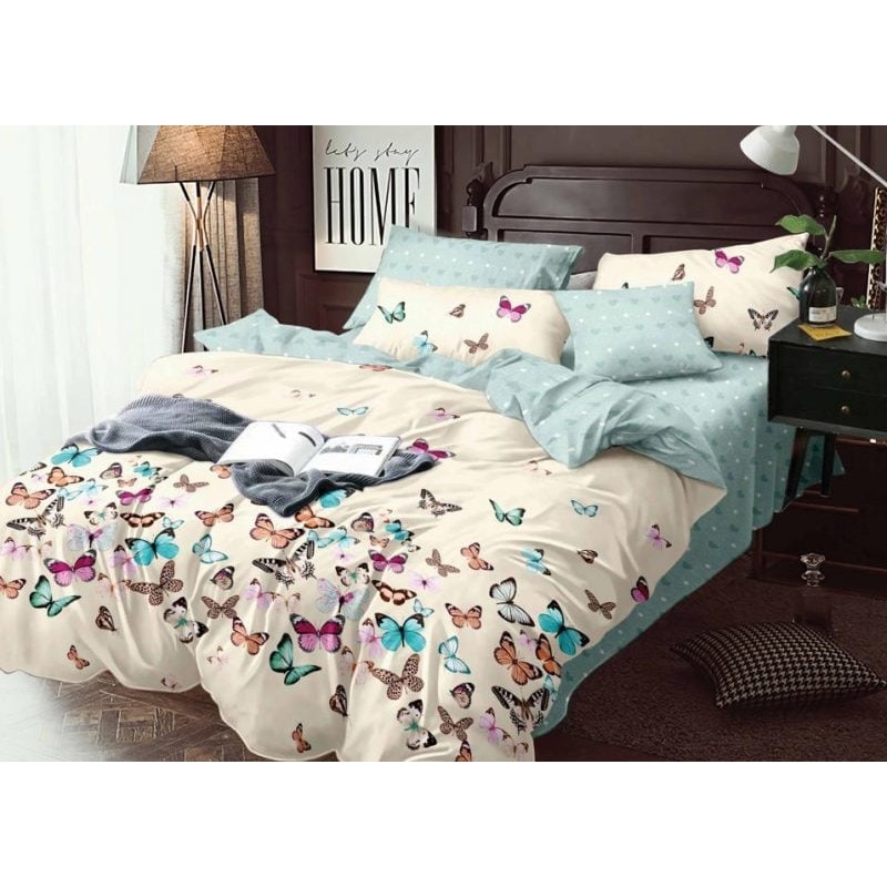 Lenjerie de pat, Model Fluturi, 2 persoane, 6 piese, Finet Super Elegant
