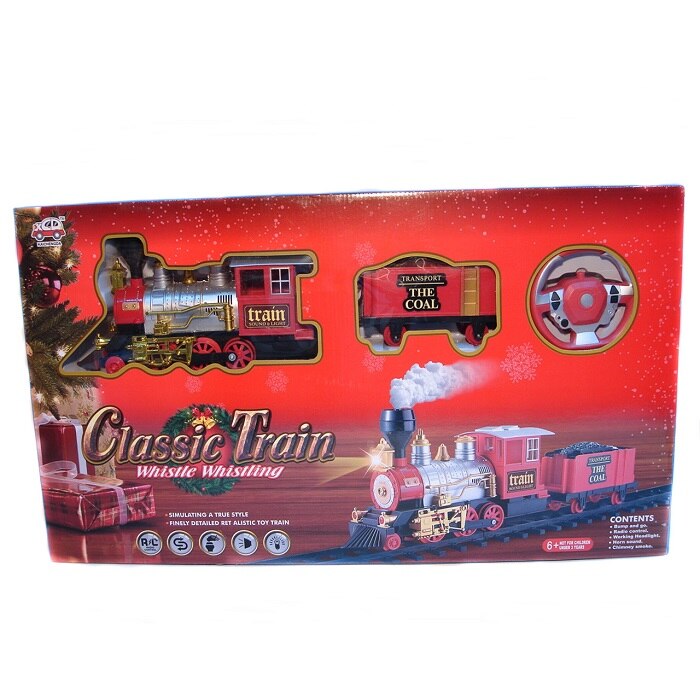 Tren cu radiocomanda, locomotiva clasica cu aburi, vagon de carbuni