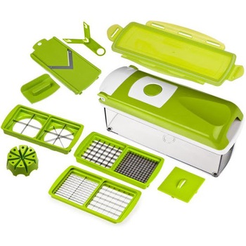 Set razatoare Menton, 11 moduri de taiere, pentru legume fructe, cu recipient pentru depozitare, verde Set razatoare Menton, 11 moduri de taiere, pentru legume fructe, cu recipient pentru depozitare, verde