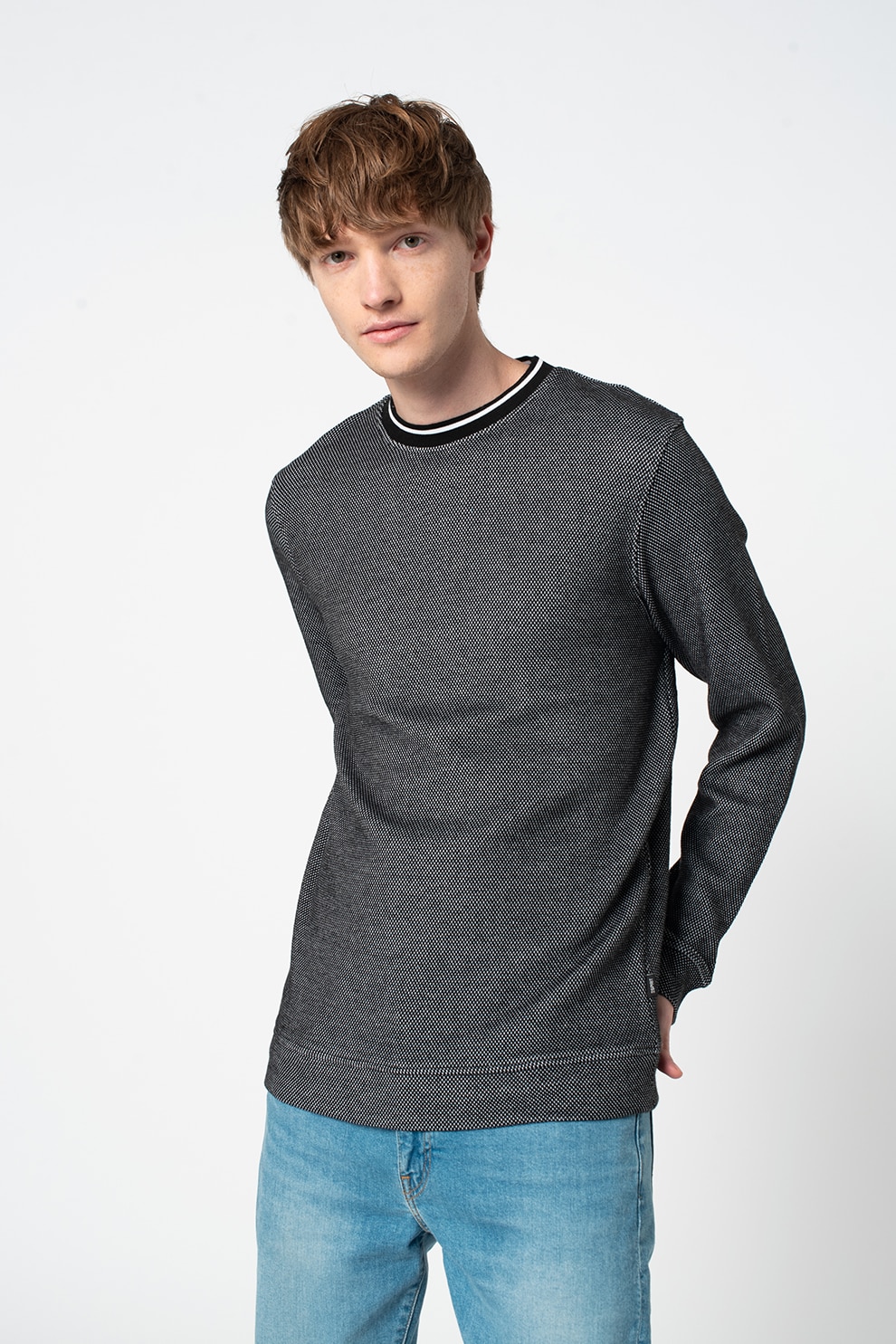 Esprit, Bluza de bumbac organic, Bleumarin inchis/Alb