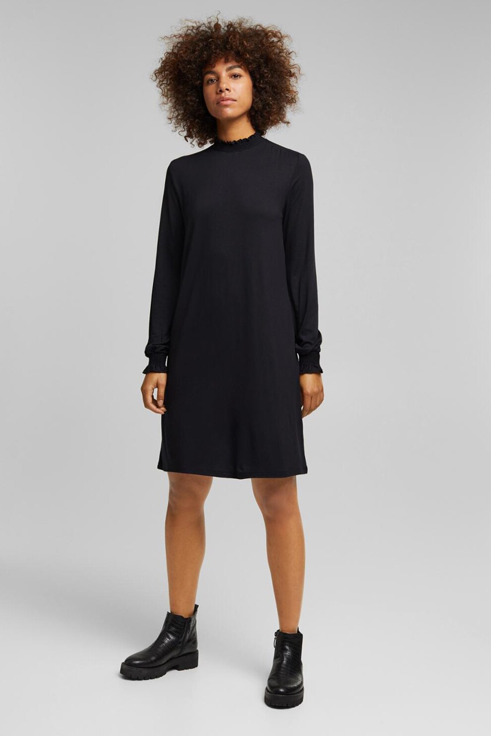 Esprit, Rochie evazata cu maneci lungi, Negru