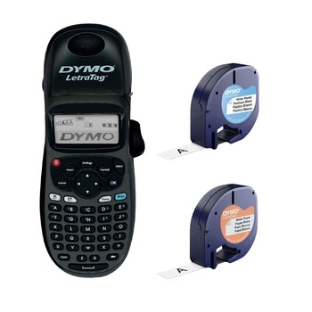 Set Aparat de etichetat Dymo LetraTag 100H Plus Black Edition, ABC, etichete plastic autocolante si o banda hartie Set Aparat de etichetat Dymo LetraTag 100H Plus Black Edition, ABC, etichete plastic autocolante si o banda hartie