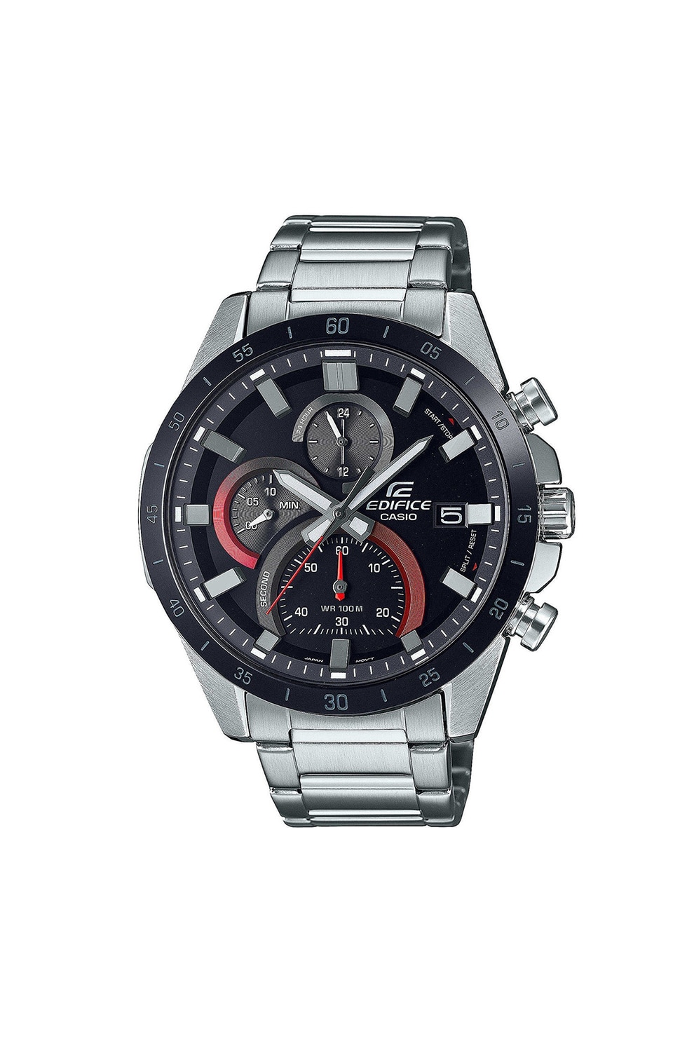 Casio, Ceas analog cronograf cu bratara metalica, Argintiu/Negru