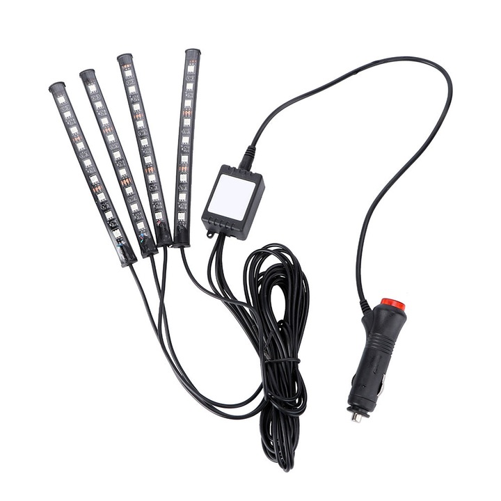 Kit banda led SIKS® 4 benzi autoadezive si functie sonora, cu 12 leduri, multicolor