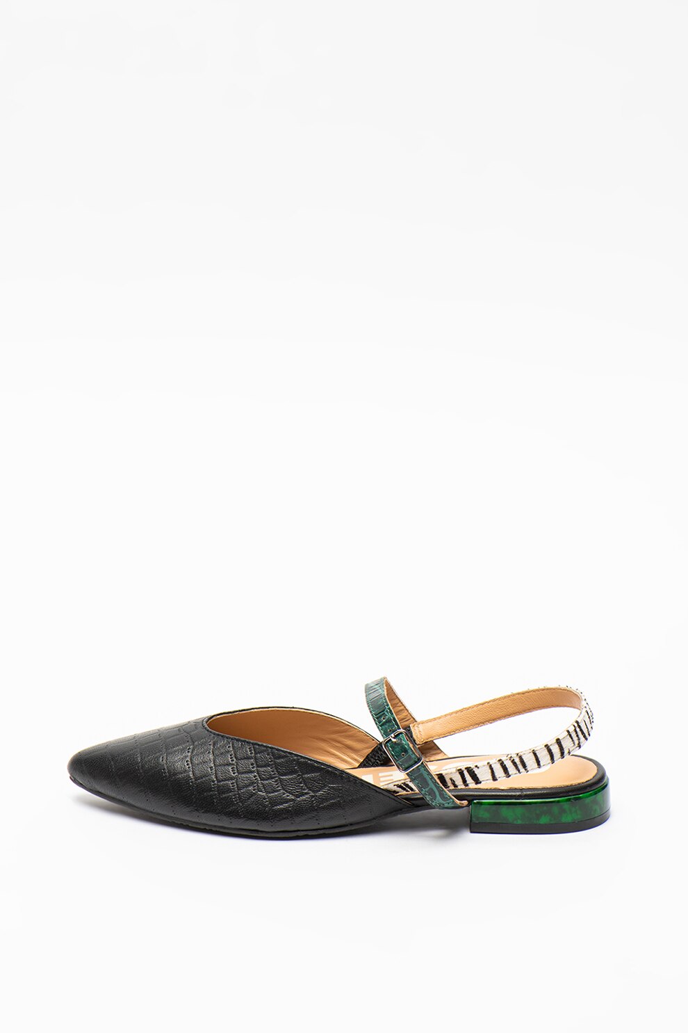 Gioseppo, Pantofi slingback de piele cu varf ascutit Primrose, Negru/Verde, 36
