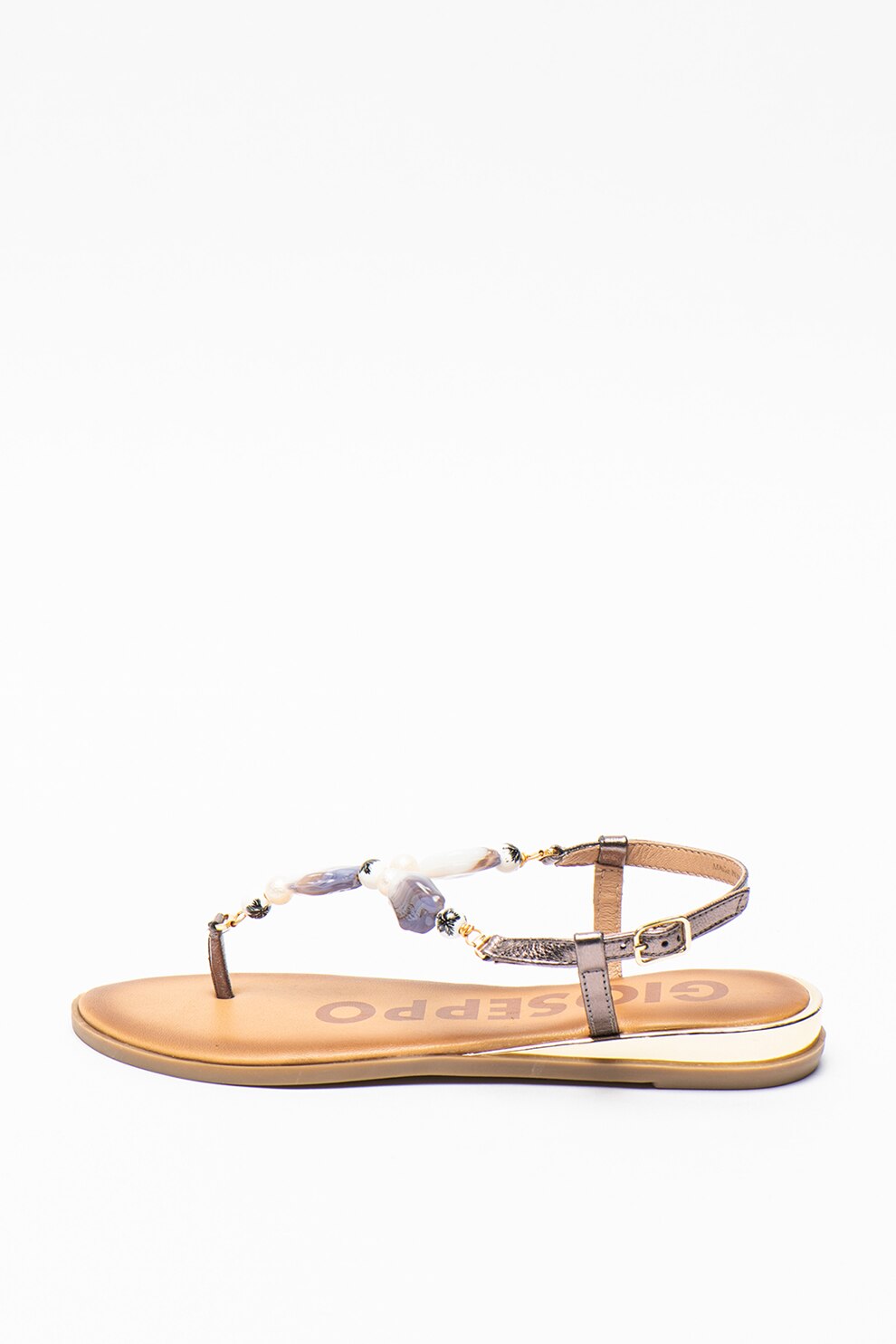 Gioseppo, Sandale de piele cu bareta separatoare si aspect metalic Delta