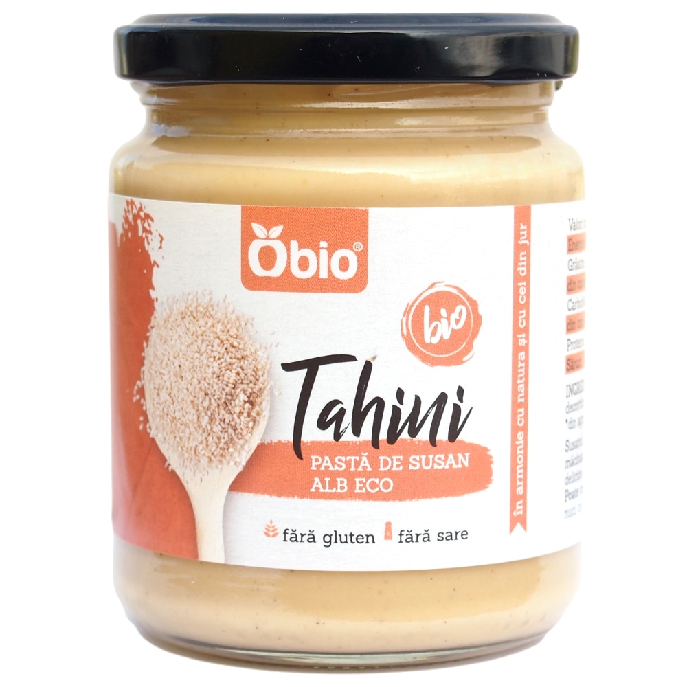 Tahini pasta din susan alb, Obio, bio, fara gluten, fara sare, 250g