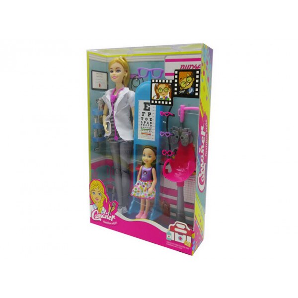 Set papusa oftalmolog, cu fetita si accesorii doctor ,18 piese,39x24 cm