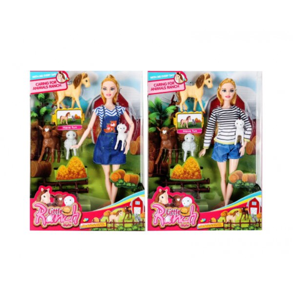 Set papusa fermier , cu animale ferma , 9 piese,35x19 cm