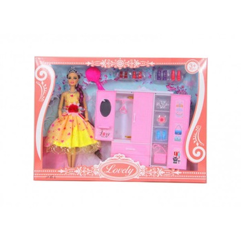 Set papusa cu dulap haine si accesorii,18 piese,49x38 cm Set papusa cu dulap haine si accesorii,18 piese,49x38 cm
