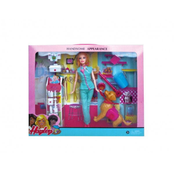 Set papusa medic veterinar cu catel si accesorii,38x25 cm