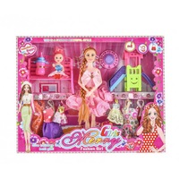 Set papusa cu fetita si garderoba,cu accesorii,40x29 cm