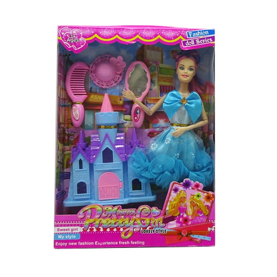 Set papusa cu castel si accesorii, 21 piese,31x20 cm