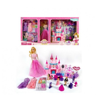 Set papusa cu castel si garderoba, 39 piese,56x43 cm Set papusa cu castel si garderoba, 39 piese,56x43 cm