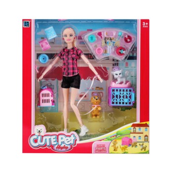 Set papusa cu catelus si articulatii mobile,14 piese,49x36 cm Set papusa cu catelus si articulatii mobile,14 piese,49x36 cm