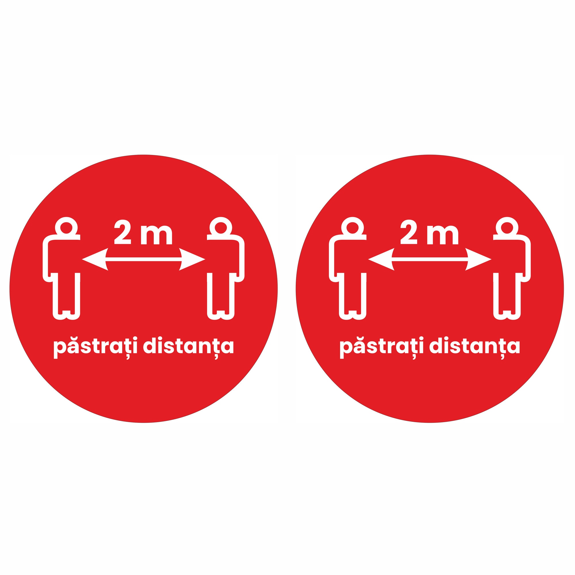 Set 2 stickere podea Pastreaza distanta 2m, Alb-Rosu, 30 x 30cm