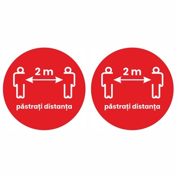 Set 2 stickere podea Pastreaza distanta 2m, Alb-Rosu, 30 x 30cm Set 2 stickere podea Pastreaza distanta 2m, Alb-Rosu, 30 x 30cm
