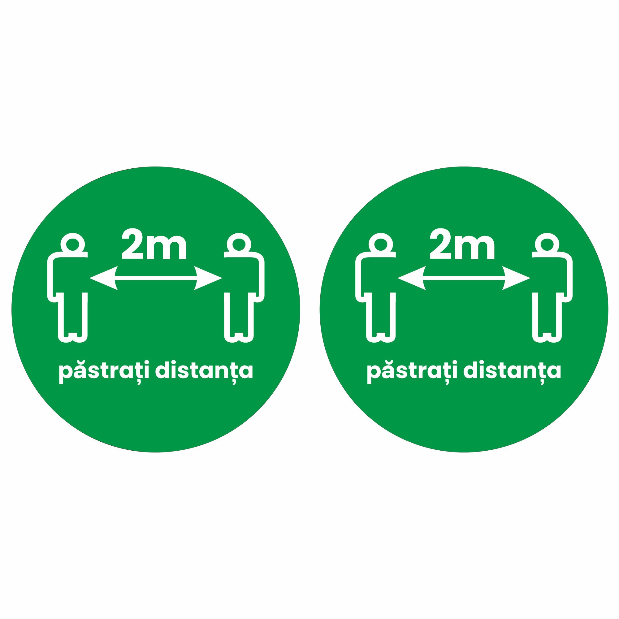 Set 2 stickere podea Pastreaza distanta 2m, Alb-Verde, 30 x 30cm