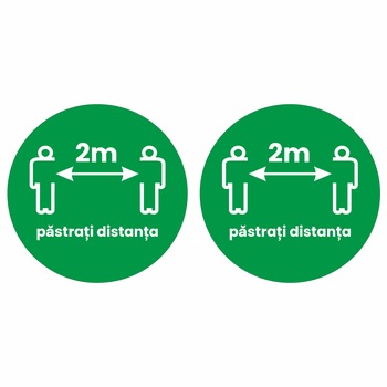 Set 2 stickere podea Pastreaza distanta 2m, Alb-Verde, 30 x 30cm Set 2 stickere podea Pastreaza distanta 2m, Alb-Verde, 30 x 30cm
