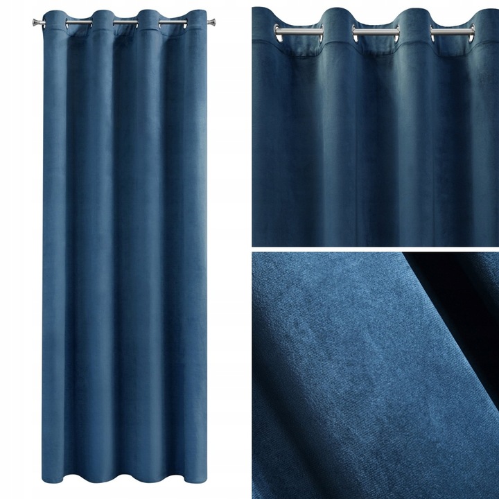 Perdea decorativa cu inele metalice, MELANIA 140x250 cm, Eurofirany, Albastru inchis