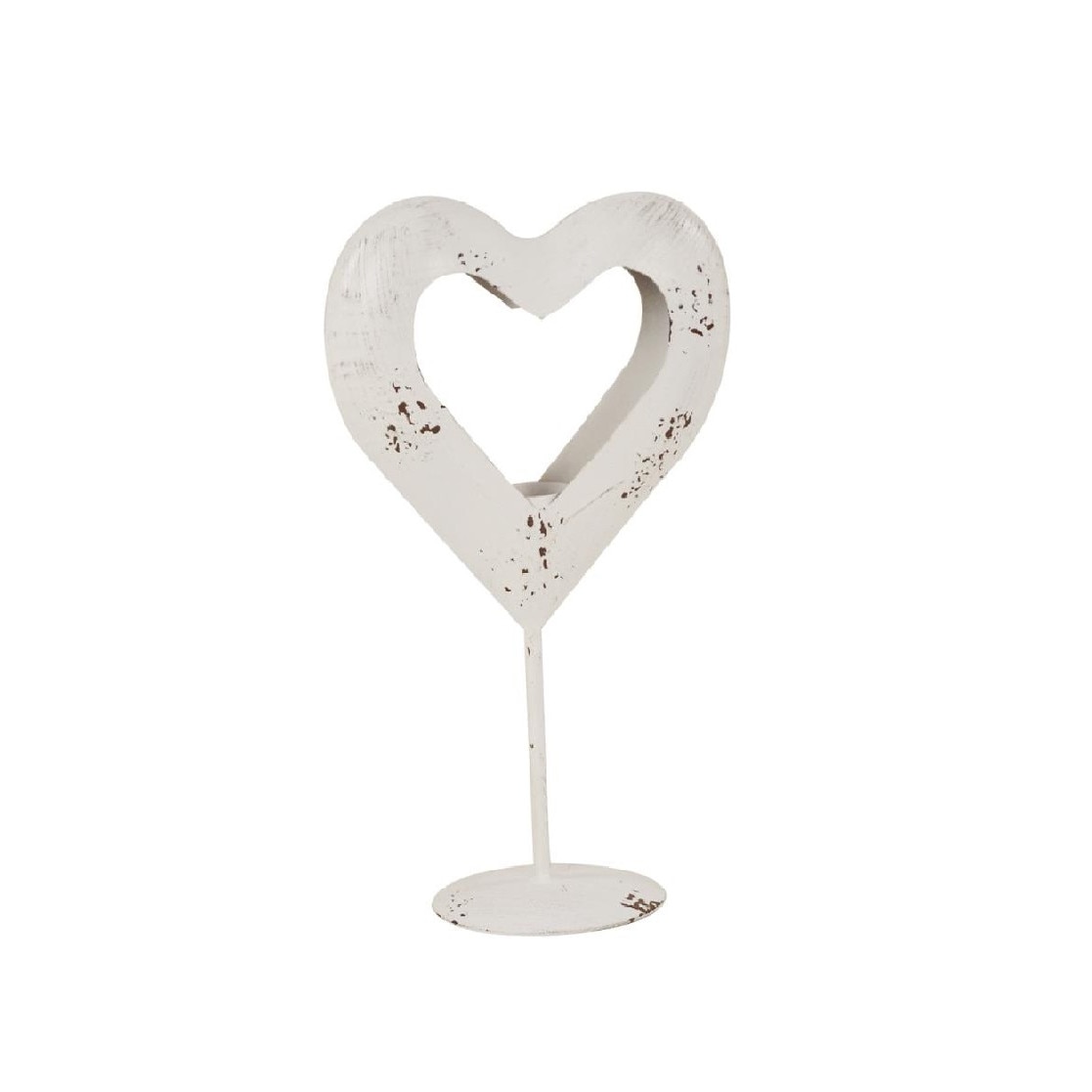 Suport lumanare, Poem, model inima metal, alb