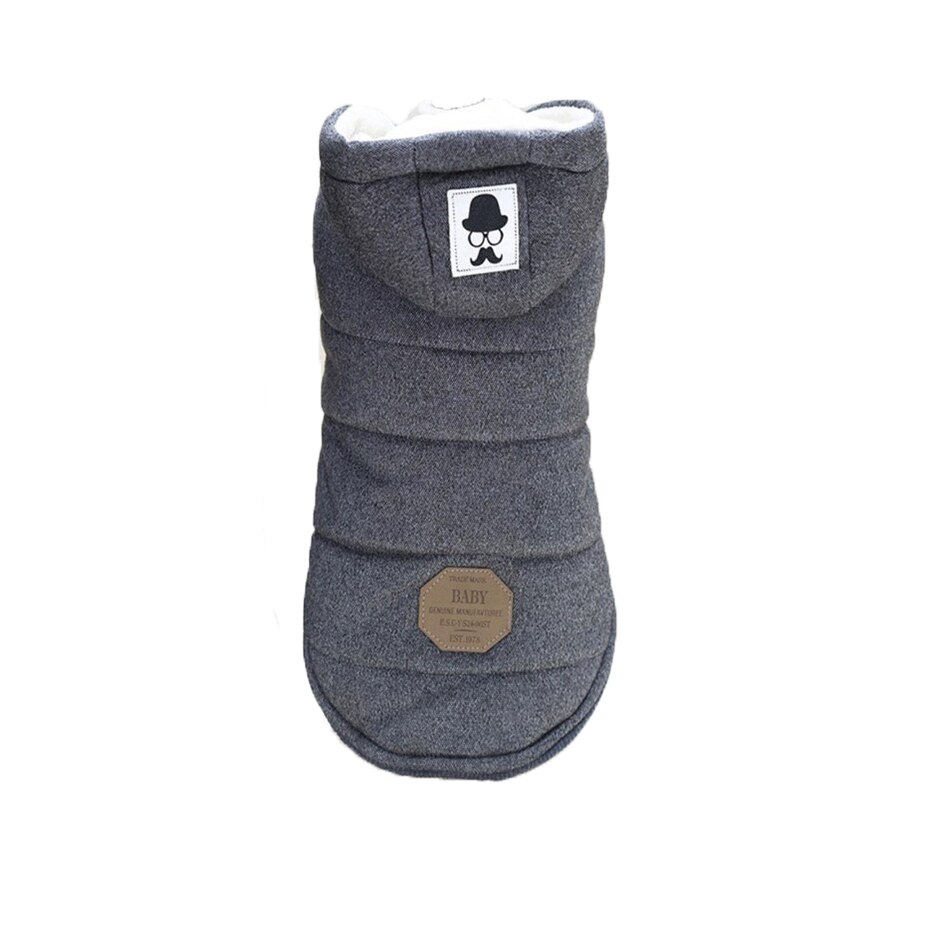 Vesta Mustache cu gluga pentru animale de companie de talie mica, calduroasa, captusita S Gri