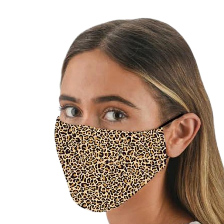Masca de protectie model leopard din bumbac, 3 straturi, reutilizabila cu 4 filtre interschimbabile incluse