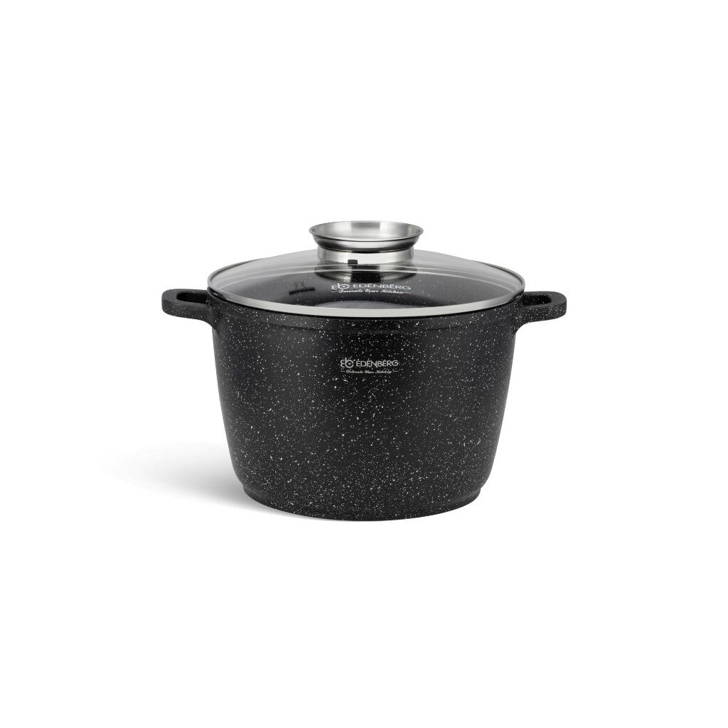 Lot De 3 Casseroles En Granit/céramique Edenberg - 20 Cm (2,3L), 24 Cm (4,5L), 28 Cm (6,8L) - Compatibles Induction, Couvercle Verre