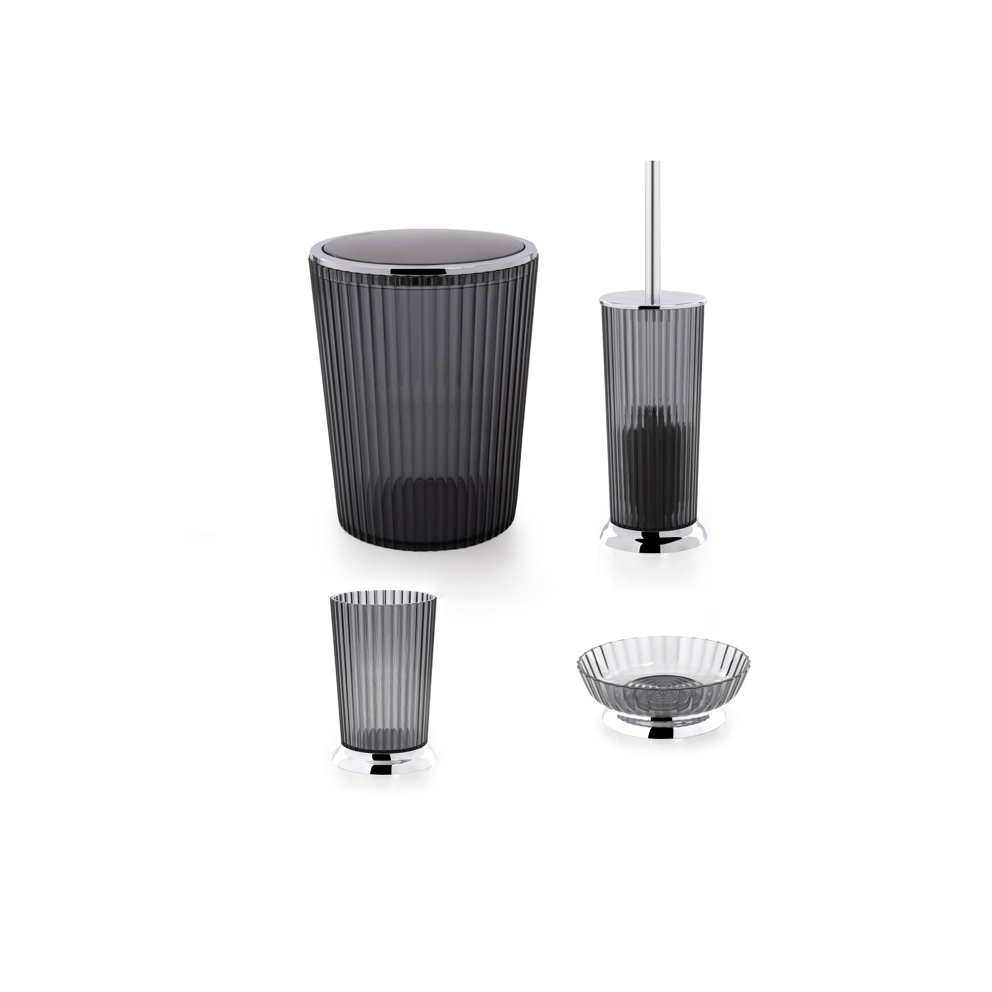 Set Accesorii de Baie, NELLY, Negru Transparent , Plastic, 4 Piese