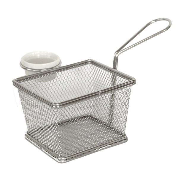 Cos cu bol sos servire cartofi prajiti RAKI 10x8x7cm crom cu maner