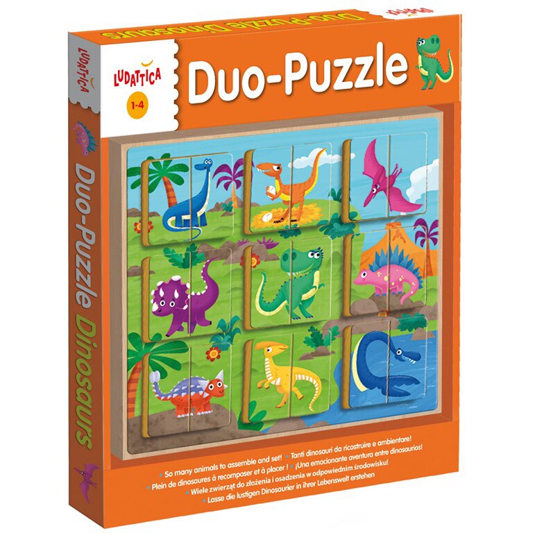 Puzzle bebelusi Ludattica, Duo Puzzle, Forme din lemn, Dinozaurii