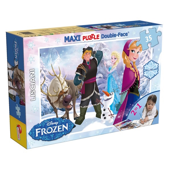 Puzzle Lisciani, SuperMaxi cu 2 fete, Frozen, Joaca pe gheata, 35 piese
