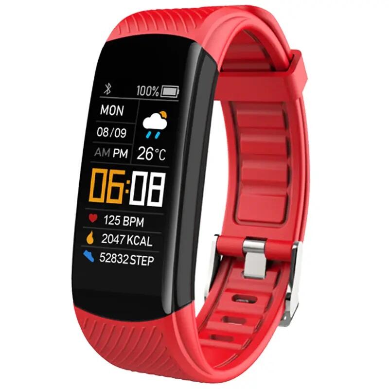 Bratara fitness SMARTECH cu Bluetooth, monitorizare ritm cardiac, calorii arse, vreme, notificari, functii fitness S174 Rosu