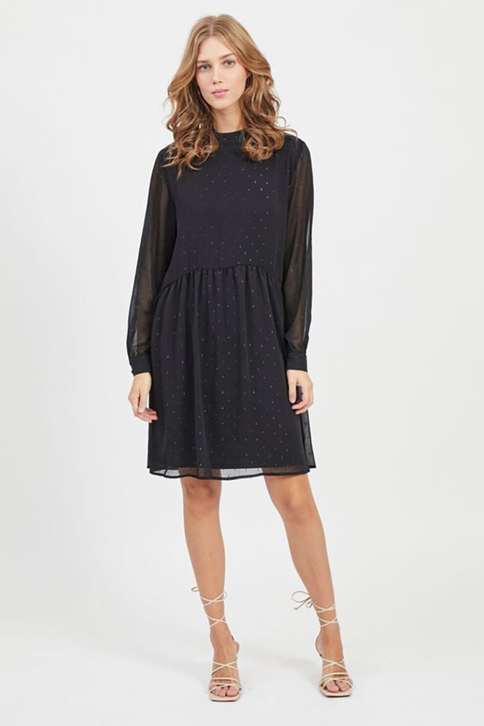 Vila, Rochie midi cu strat exterior semi-transparent, Negru