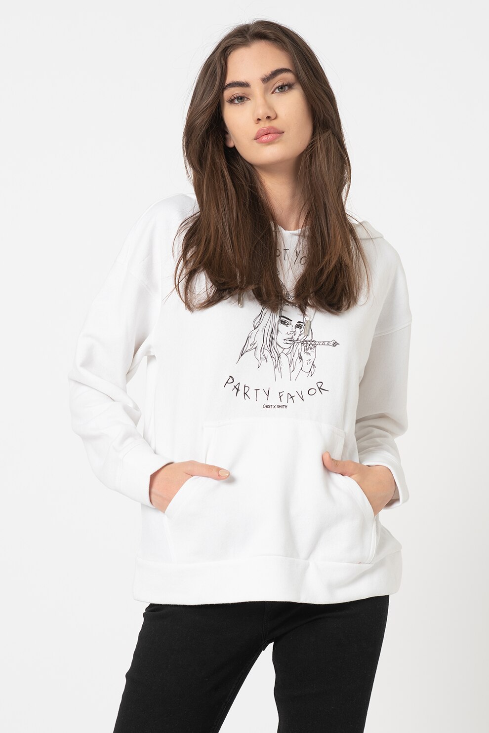 Only, Hanorac cu imprimeu grafic Billie, Alb, XL