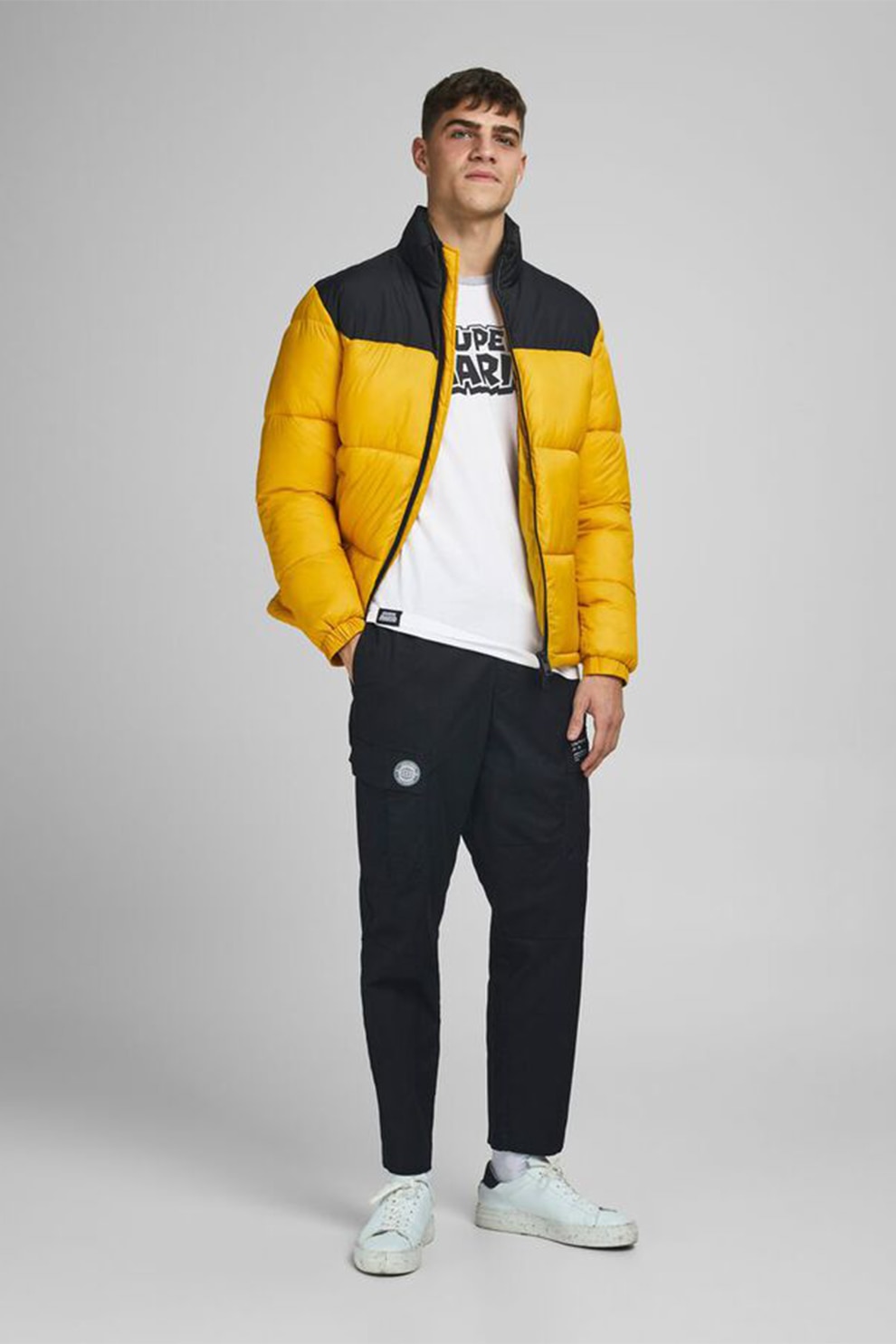 Jack&Jones, Tricou cu decolteu la baza gatului Super Mario, Alb, L