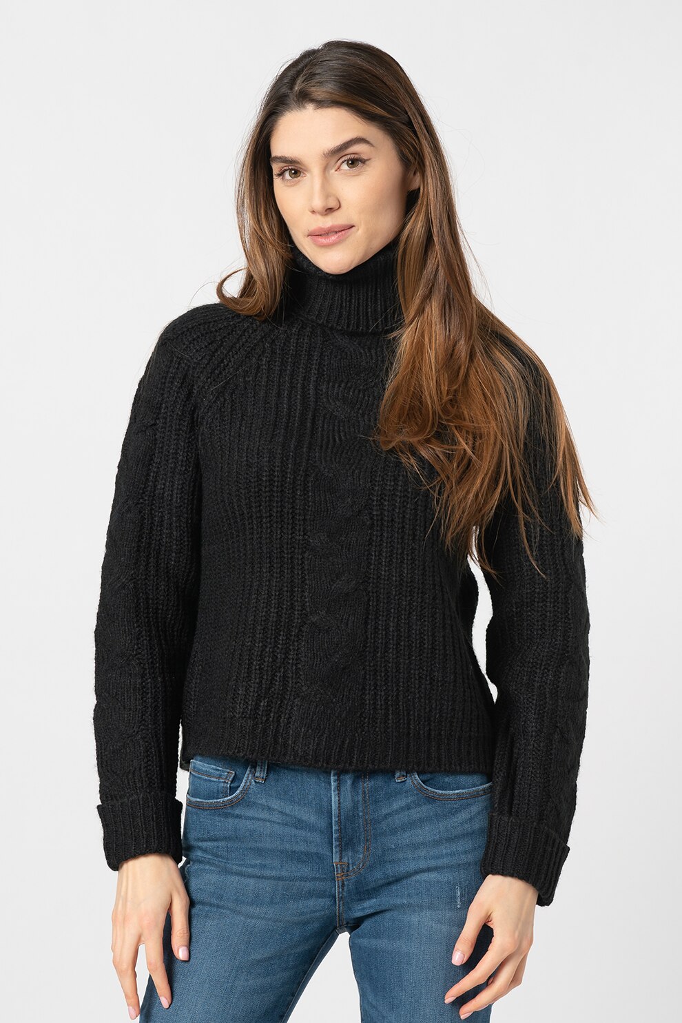 Only, Pulover tricotat fin cu guler inalt Daisy, Negru