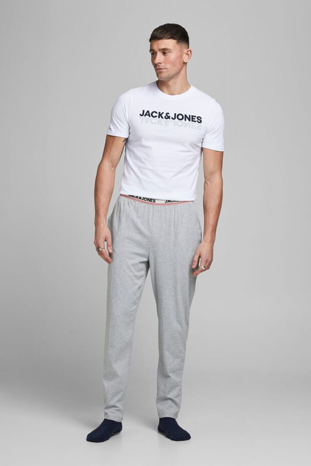 Jack&Jones, Pantaloni de bumbac, de casa, Gri deschis melange
