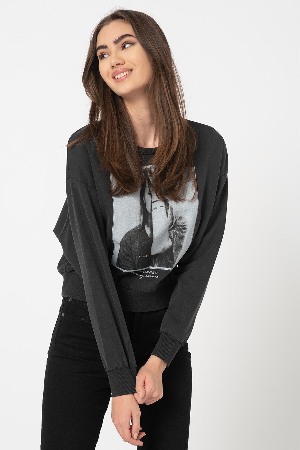 Only, Bluza sport din bumbac organic cu imprimeu Lucinda, Negru