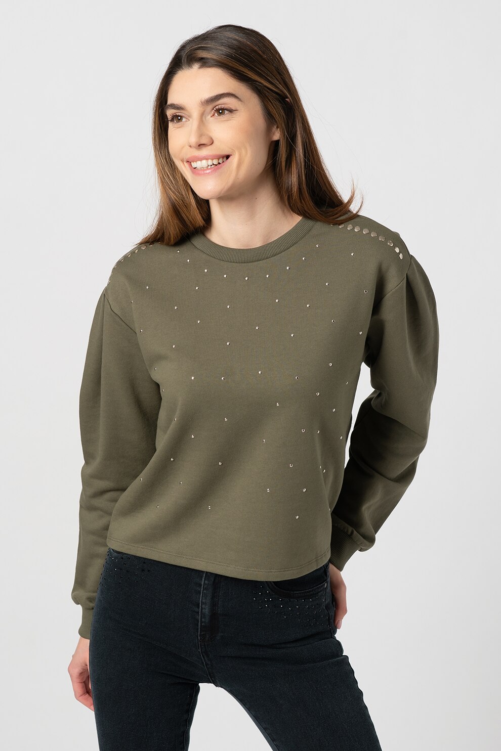 JdY, Bluza sport cu nituri Basa, Verde feriga