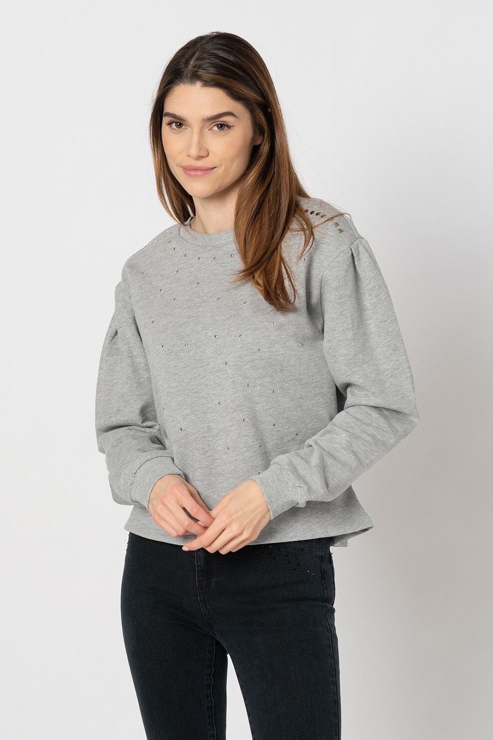 JdY, Bluza sport cu nituri Basa, Gri melange