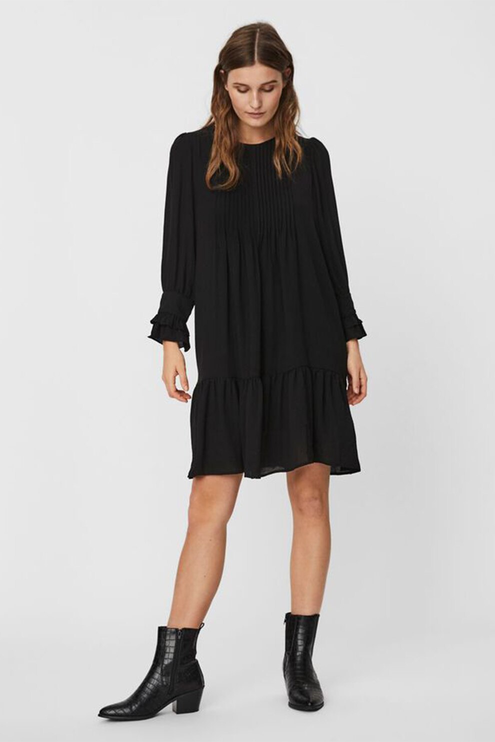Vero Moda, Rochie vaporoasa cu terminatie evazata, Negru