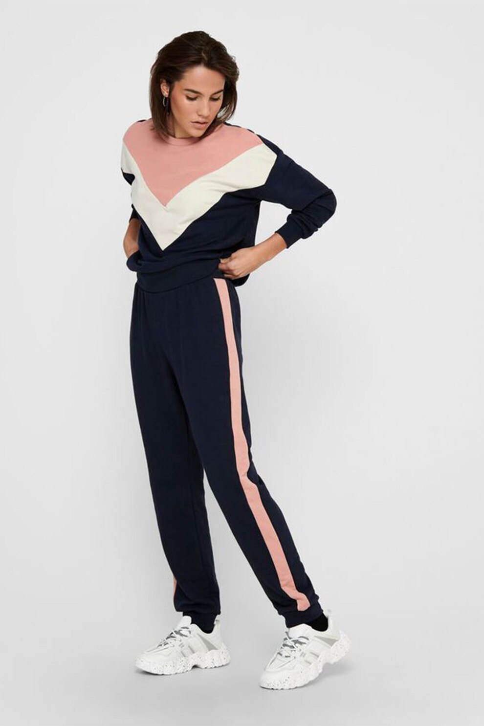 Only, Pantaloni sport cu segmente contrastante, Bleumarin/Roz, XS