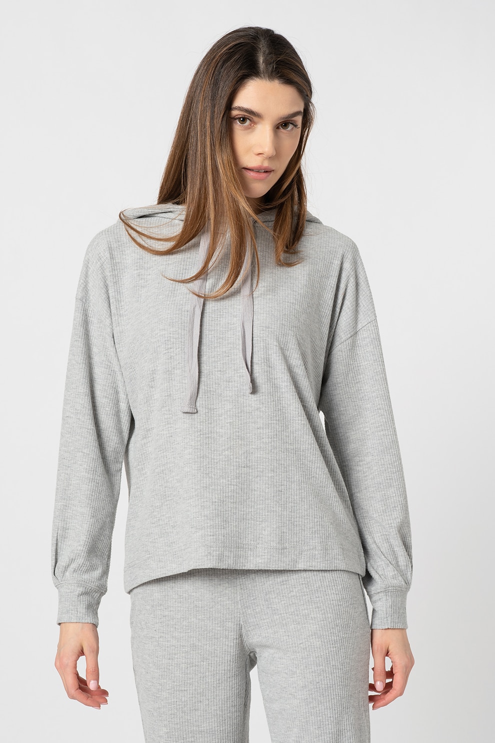 Only, Hanorac cu maneci cazute si aspect striat Zoe, Gri melange, S