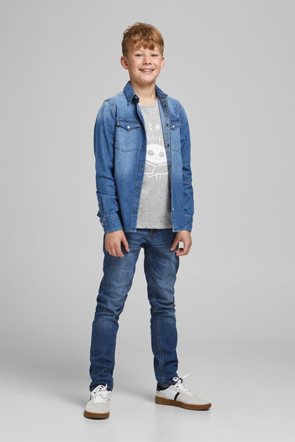 Jack&Jones, Tricou cu imprimeu grafic, Gri deschis melange