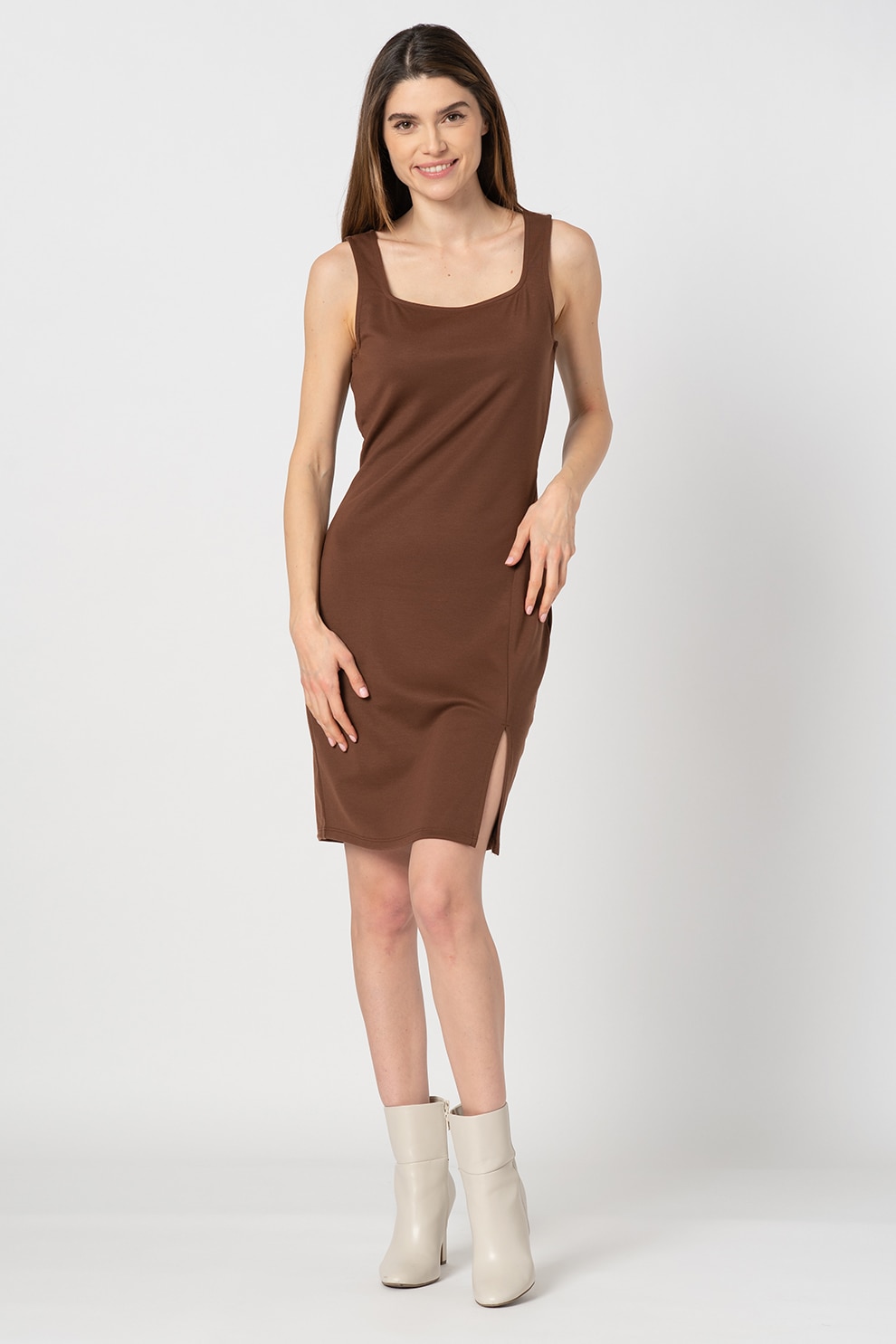 Vero Moda, Rochie mini cu slit lateral Edna, Maro