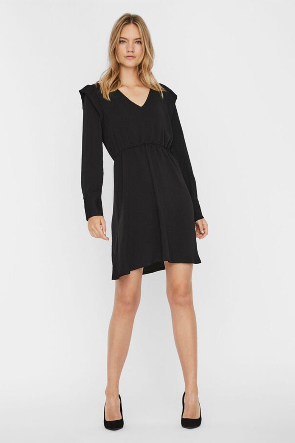 Vero Moda, Rochie mini cu decolteu in V, Negru