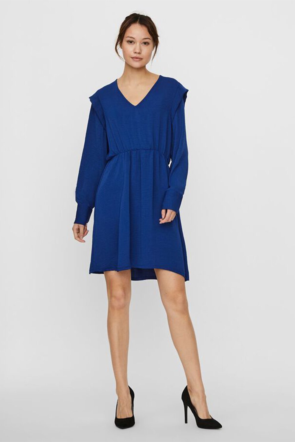 Vero Moda, Rochie mini cu decolteu in V, Albastru royal