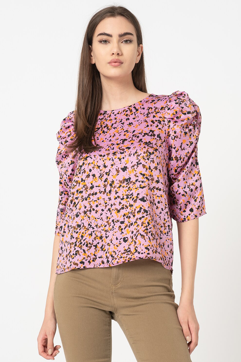 Vero Moda, Bluza cu maneci bufante Gaja, Roz orhidee