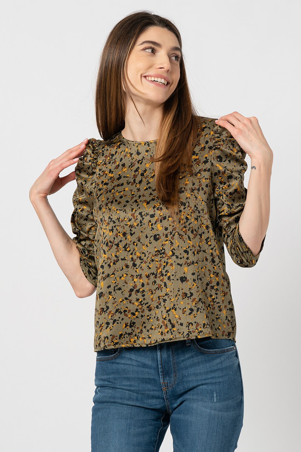 Vero Moda, Bluza cu maneci bufante Gaja, Verde sparanghel